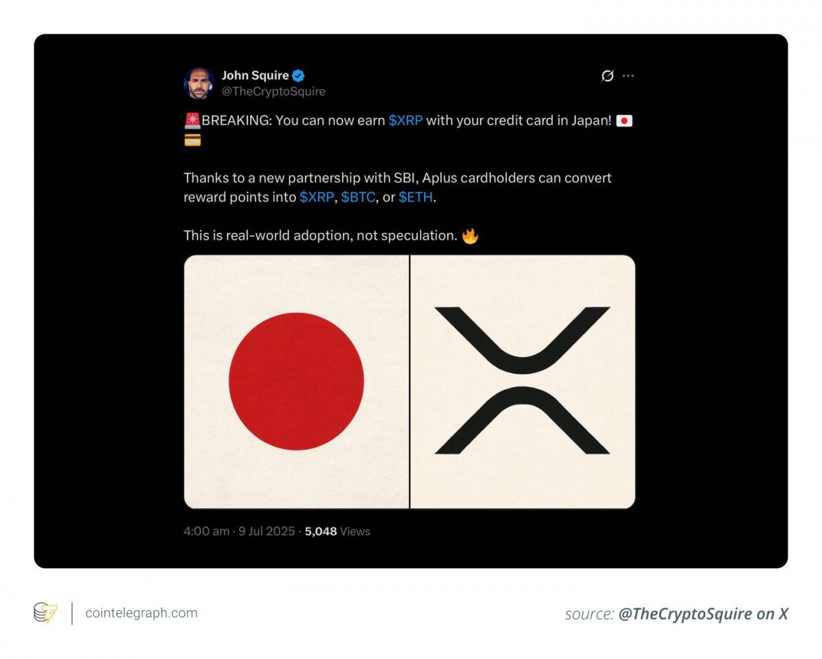 Japanese firms pilot crypto-to-points programs, showcasing XRP in mainstream finance.