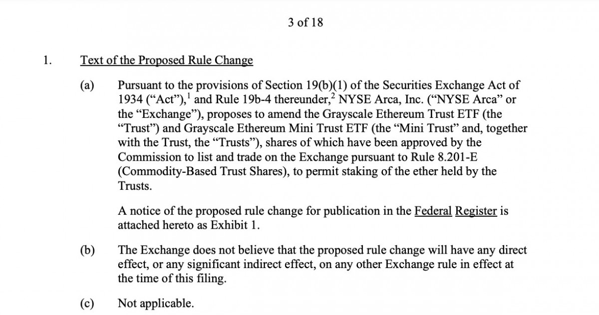 The NYSE proposed allowing staking for Grayscale’s spot Ether ETF, potentially attracting new institutional investors.