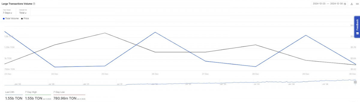 Large-scale Toncoin transactions by whales are stabilizing the price, despite a broader downtrend in the altcoin market.