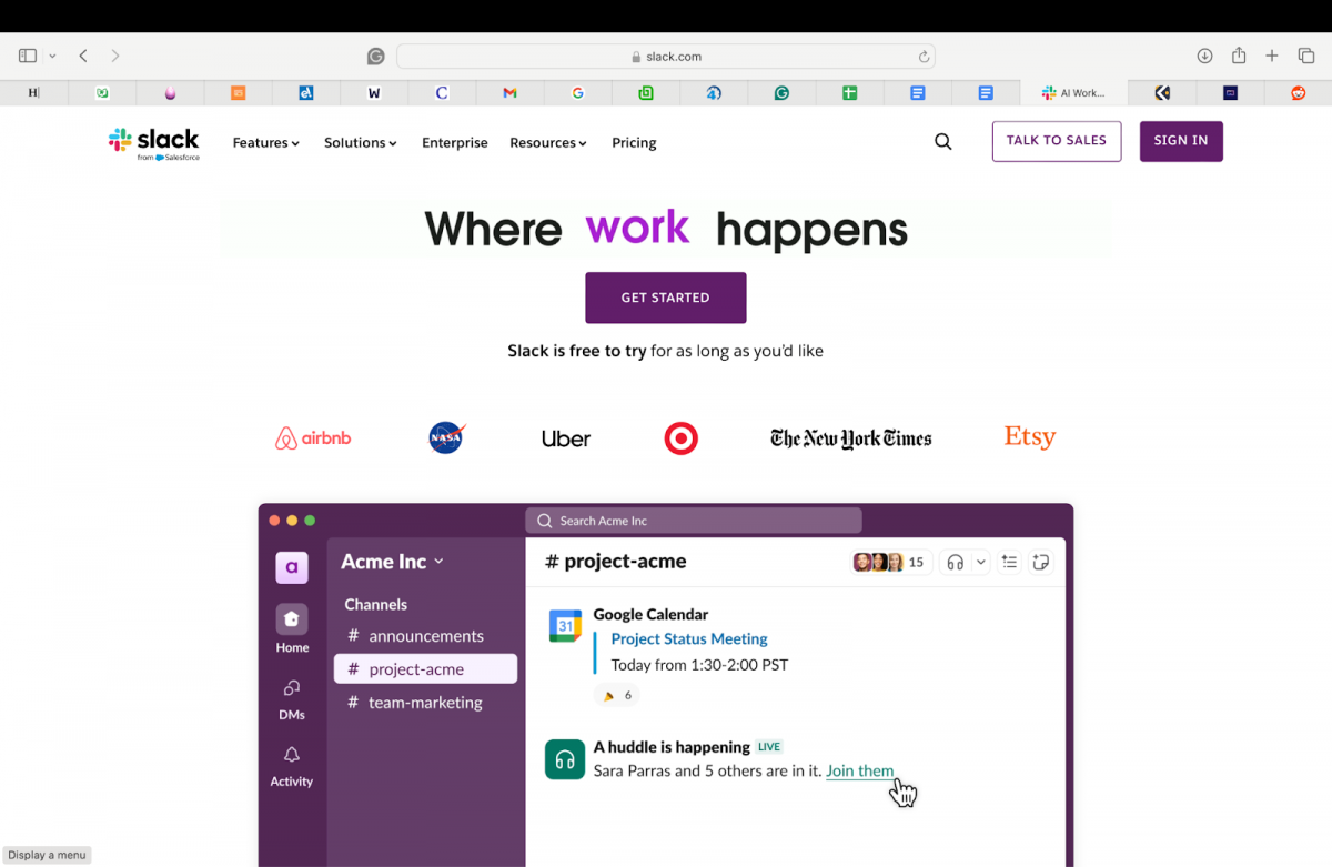 Slack homepage remote work trends