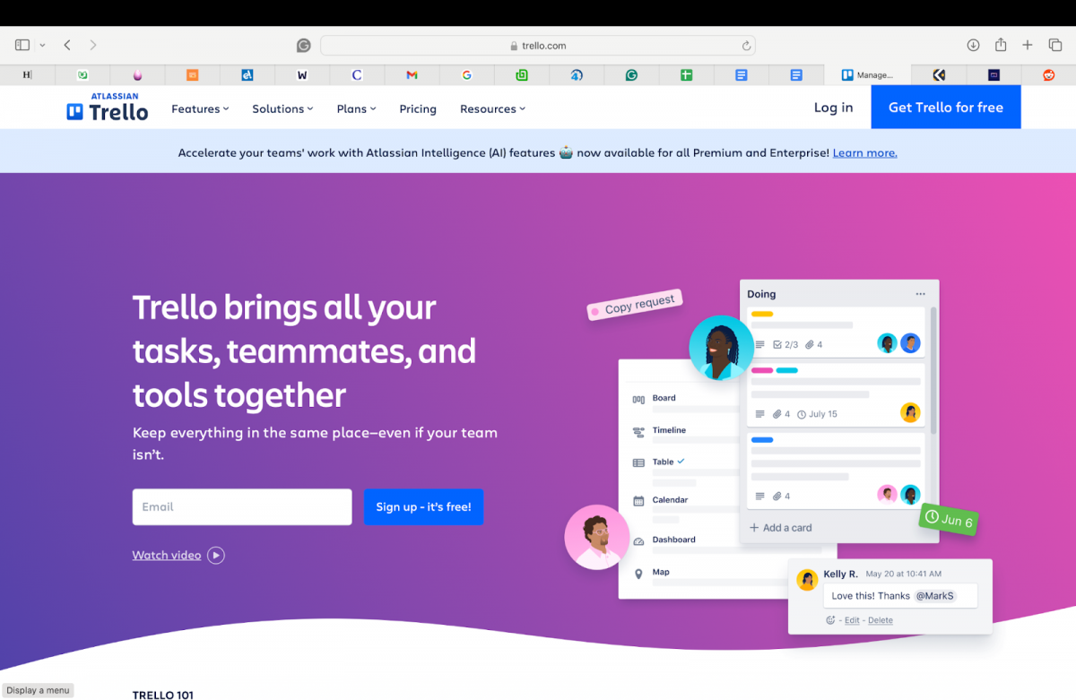 Trello homepage remote work tools