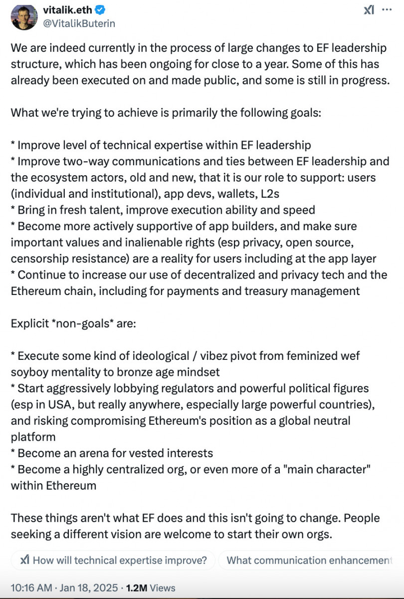 Vitalik Buterin’s leadership changes at the Ethereum Foundation aim to refocus on decentralization and technical ecosystem growth.