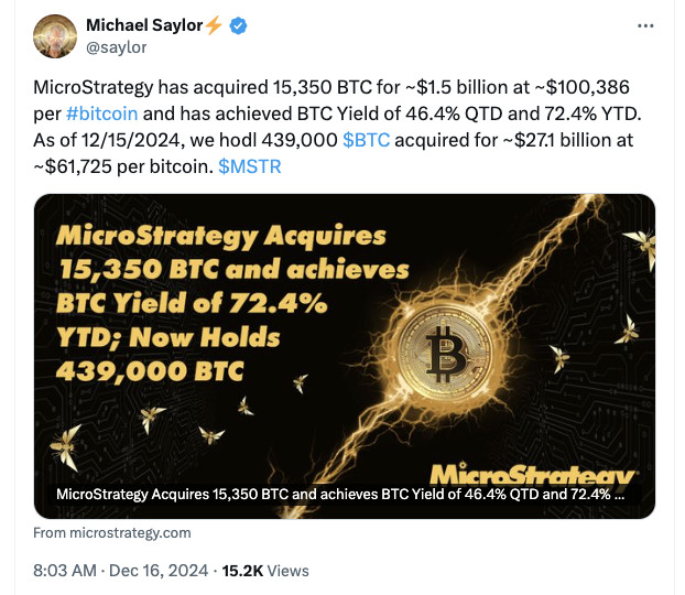 Alt: MicroStrategy’s latest $1.5 billion Bitcoin purchase underscores its commitment to Bitcoin as a long-term asset.