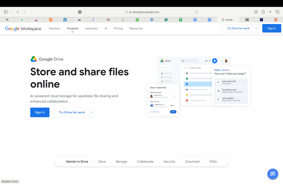 Google Drive homepage remote work tools