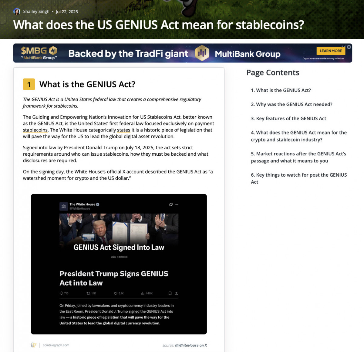 The GENIUS Act establishes a U.S. regulatory framework for stablecoins and crypto innovation.