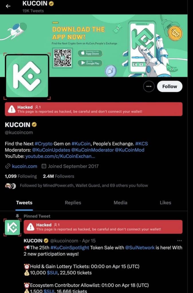 KuCoin's Twitter Handle Compromised