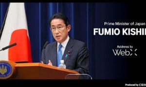 CoinPost의 WebX 컨퍼런스에서 비디오 메시지를 전달하는 일본 총리