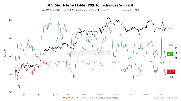 BTC Short-Term Holder Losses To Exchanges In 24 Hours. Source: CryptoQuant