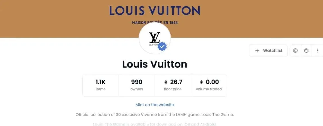 Louis Vuitton to sell €39,000 NFTs