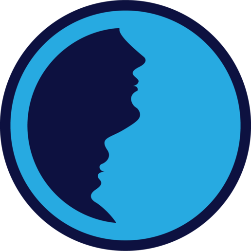 Alethea logo showing a blue circular logo with dark blue silhouettes of two human profiles, one larger and one smaller, facing right within the circle.