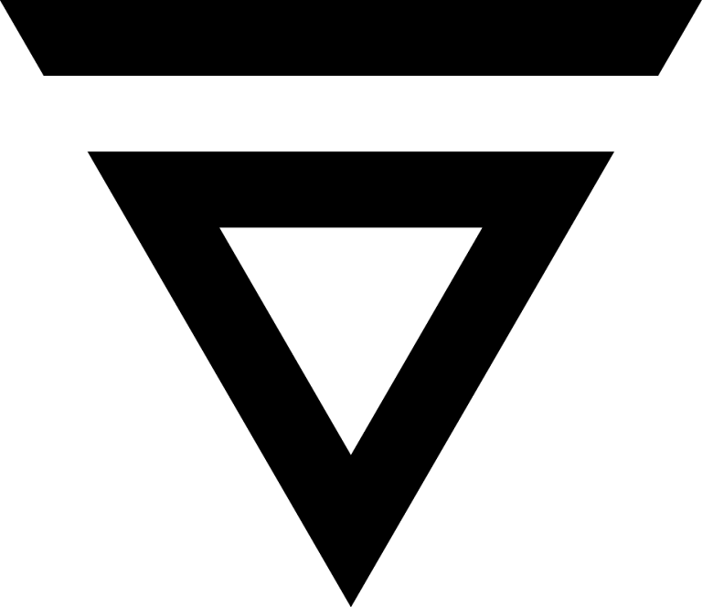 Velas logo showing a bold black upside-down triangle with a thick border and a solid black horizontal bar above it on a white background.