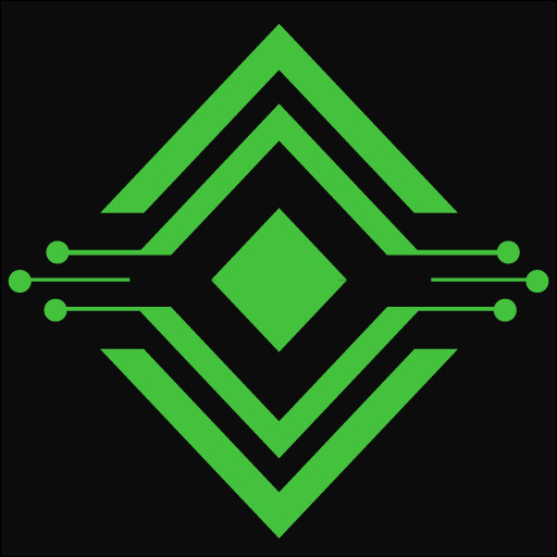 NodeGO AI logo showing a green geometric diamond shape with layered outlines and linear extensions on a black background.