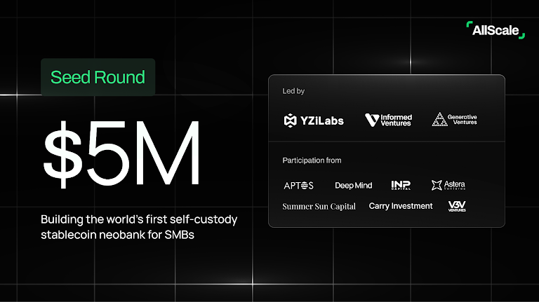 AllScale Raises $5M Seed Led by YZi Labs to Build World's First Self-Custody Stablecoin Neobank