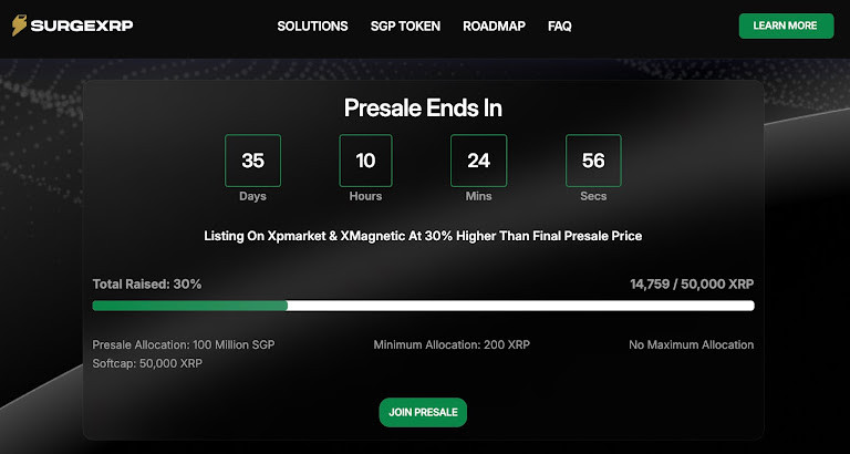 SurgeXRP Presale Accelerates Following XRP Upgrade News, 30% of Soft Cap Filled Before RWA Platform Debut