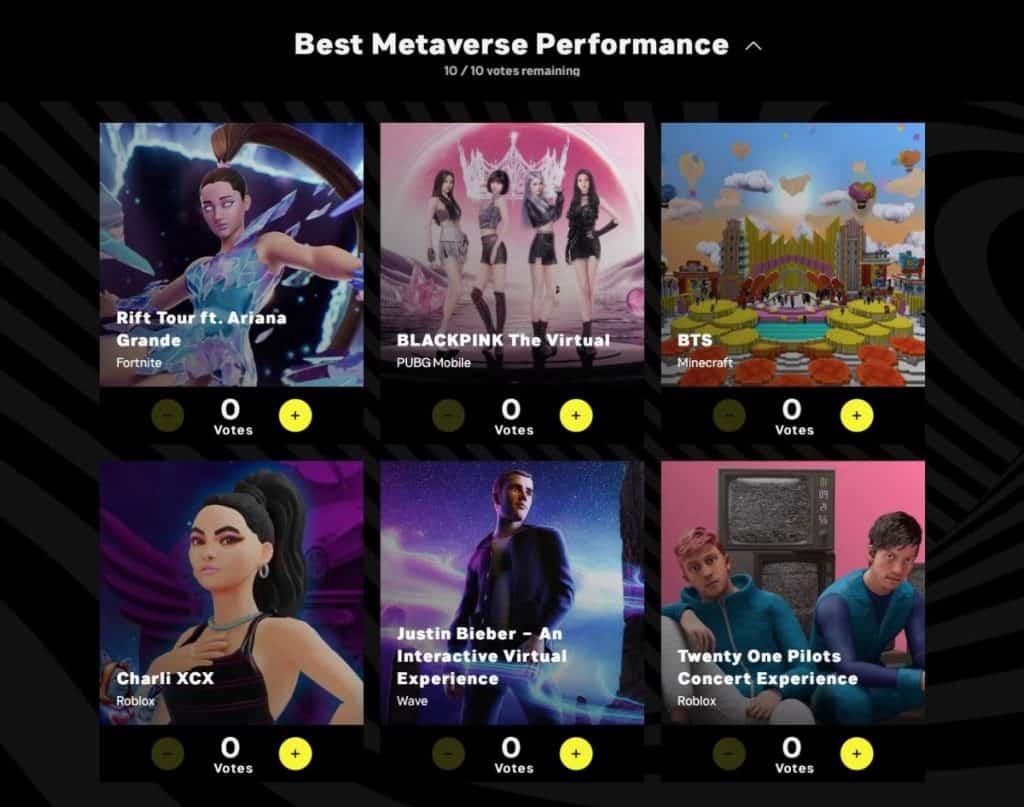 MTV VMA wprowadza nagrodę The Best Metaverse Performance Award