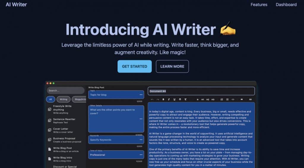 Aplikace AI Writer pro iOS