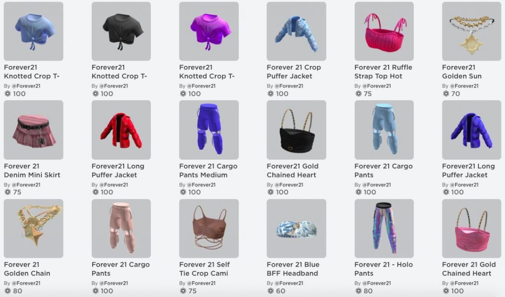 Collection virtuelle Forever 21 sur le métaverse Roblox