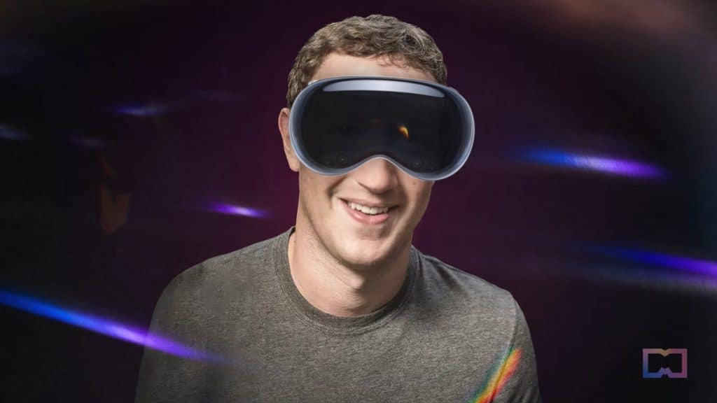 Mark Zuckerberg ajattelee Applen Vision Pro -kuulokemikrofonista.