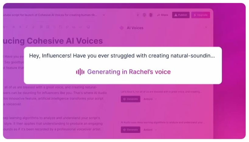 Cohesive AI: Turn Your Text into Top-quality Spoken Audio in Minutes 