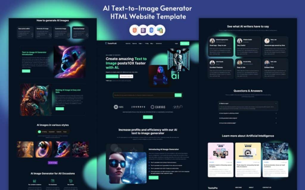 2. TextoPic - AI Text-to-Image Generator HTML Website Template