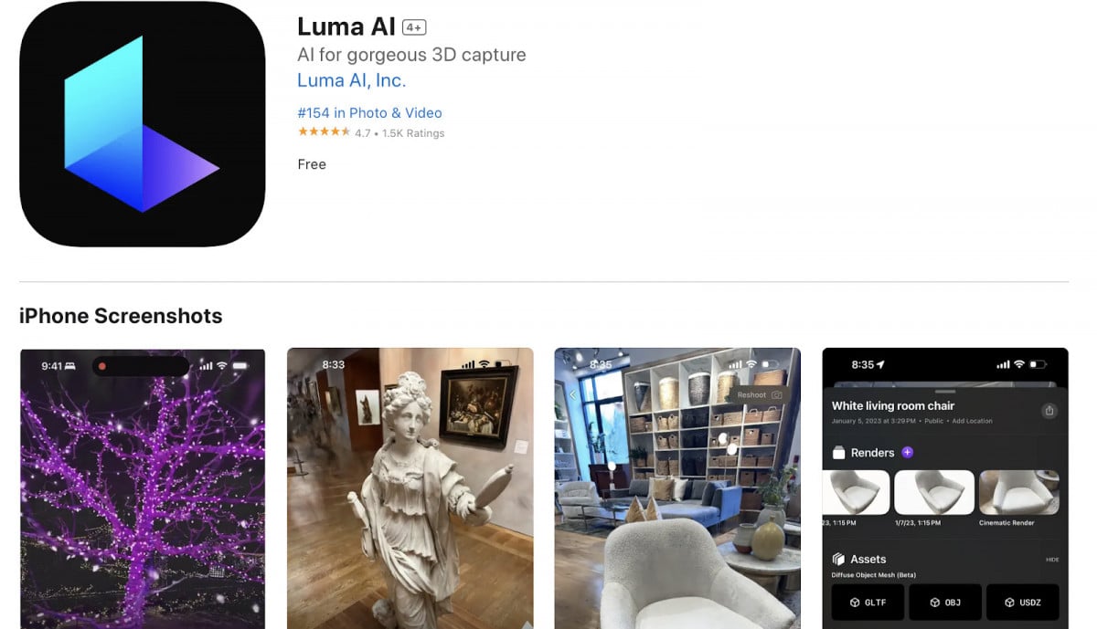 Aplikace Luma AI 3D generátor pro iOS