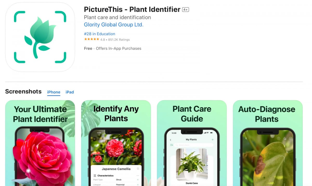 Picture This AI növényazonosító iOS App