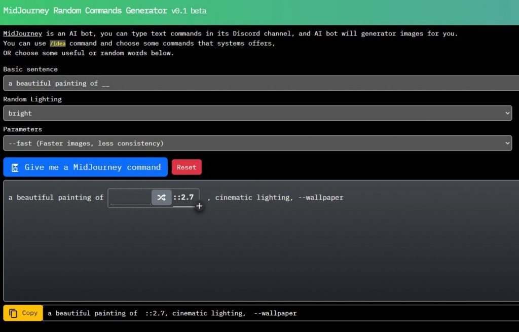 MidJourney Generator slučajnih naredbi