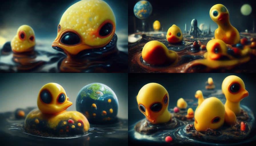 Rubber Duck Aliens, die zum ersten Mal die Erde besuchen