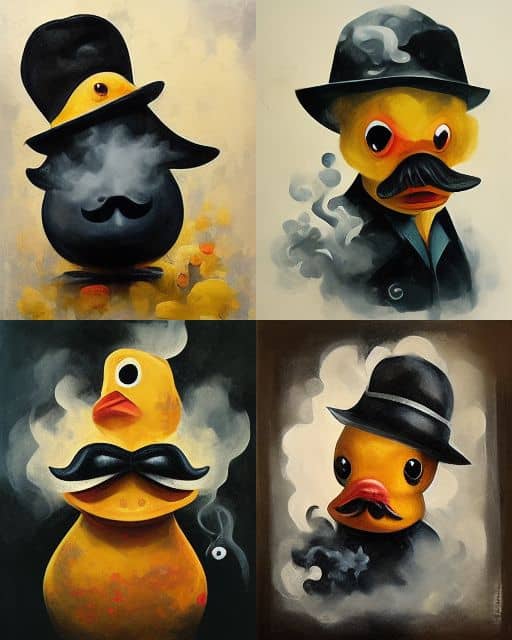 detective negro mr. Pato de goma. Humo, lluvia, bigote y valentía