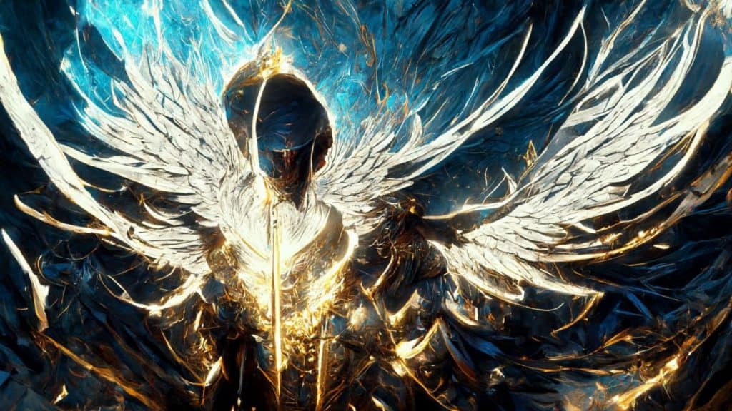 tyriel archangel, king shamn , avatar , swords , angel wings . 4k , unreal engine --wallpaper