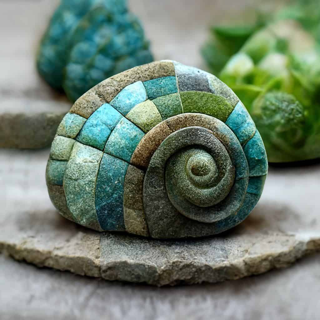 fibonacci, steen, slak, behang, kleurrijk, blauw grijs groen, 3d patroon, 8k