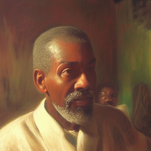 a painting of a thinker no facial hair, thoughtful, focused, visionary, calm, jovial, loving, fatherly, generous, elegant well fed elder with few eyebrows and his on from Kenya by Henry Ossawa Tanner . dramatic angle, ethereal lights, details, smooth, sharp focus, illustration, realistic, cinematic, artstation, award winning, rgb , unreal engine, octane render, cinematic light, macro, depth of field, blur, red light and clouds from the back, highly detailed epic cinematic concept art CG render made in Maya, Blender and Photoshop, octane render, excellent composition, dynamic dramatic cinematic lighting, aesthetic, very inspirational, arthouse