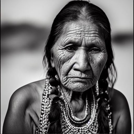 ultrarealistisch, (native american old woman) portret, filmische belichting, prijswinnende foto, geen kleur, 80 mm lens --beta --upbeta --upbeta