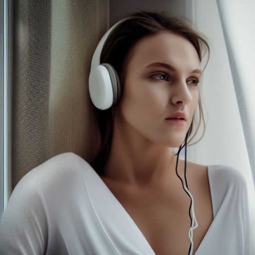 gorgeous young Swiss girl sitting by window with headphones on, wearing white bra with translucent shirt over, soft lips, beach blonde hair, octane render, unreal engine, photograph, realistic skin texture, photorealistic, hyper realism, highly detailed, 85mm portrait photography, award winning, hard rim lighting photography--beta --ar 9:16 --s 5000 --testp --upbeta --upbeta --upbeta