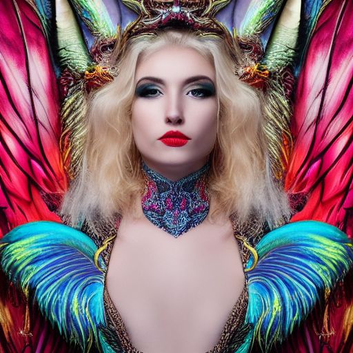 very complex hyper-maximalist overdetailed cinematic tribal fantasy closeup macro portrait of a heavenly beautiful young royal dragon queen with long platinum blonde windblown hair and dragon scale wings, Magic the gathering, pale wet skin and dark eyes and red lipstick ,flirting smiling passion seductive, vibrant high contrast, by andrei riabovitchev, tomasz alen kopera,moleksandra shchaslyva, peter mohrbacher, Omnious intricate, octane, moebius, arney freytag, Fashion photo shoot, glamorous pose, trending on ArtStation, dramatic lighting, ice, fire and smoke, orthodox symbolism Diesel punk, mist, ambient occlusion, volumetric lighting, Lord of the rings, BioShock, glamorous, emotional, tattoos,shot in the photo studio, professional studio lighting, backlit, rim lighting, Deviant-art, hyper detailed illustration, 8k