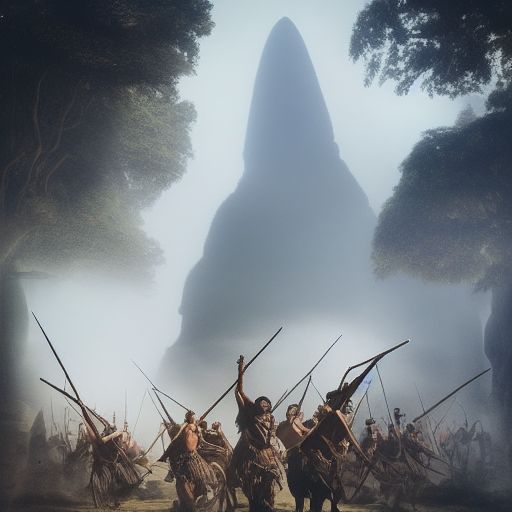 ancient indonesia, indonesian villagers, punakawan warriors and priests, cinematic, detailed, atmospheric, epic, concept art, wimmelbilder, matte painting, background mountains, shafts of lighting, mist,, photo - realistic, concept art,, volumetric light, cinematic epic + rule of thirds | 3 5 mm, 8 k, corona render, movie concept art, octane render, cinematic, trending on artstation, movie concept art, cinematic composition, ultra - detailed, realistic, hyper - realistic, volumetric lighting, 8 k