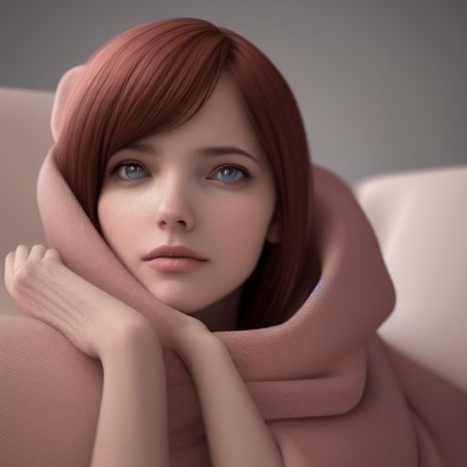 3 d render of a cute thin young woman, red blush, wearing casual clothes, small smile, relaxing on a couch, cuddling up under a blanket, cozy living room, medium shot, 8 k, octane render, trending on artstation, art by artgerm, unreal engine 5, hyperrealism, hyperdetailed, ultra realistic