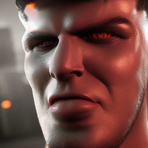 3D-gerenderd personageportret van Serious Sam, 3D, octaanweergave, scherptediepte, onwerkelijke engine 5, concept art, levendige kleuren, gloed, trending op artstation, ultrahoog detail, ultrarealistisch, filmische verlichting, gefocust, 8 k