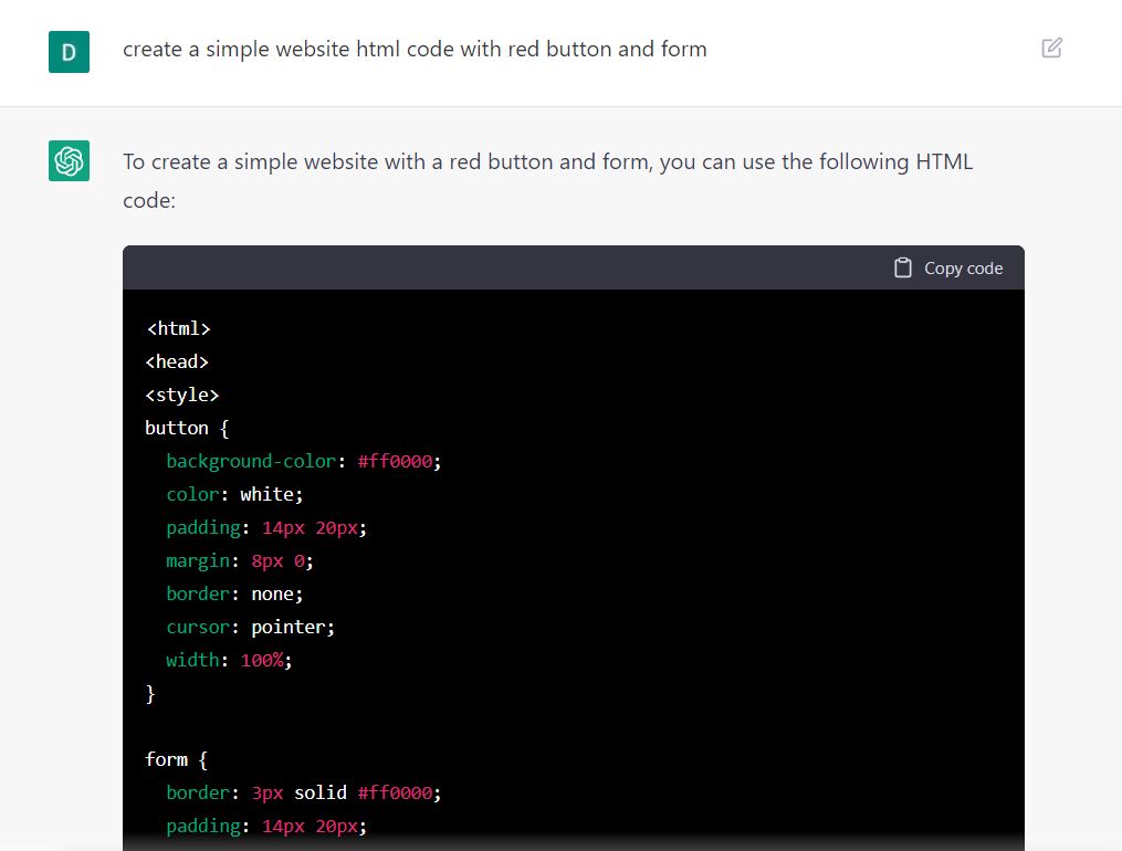 ChatGPT web siteniz için HTML kodu oluşturmanıza yardımcı olan bir web sitesi sohbet robotudur. Bunu, web siteniz hakkında dahil etmek istediğiniz içerik türü ve istediğiniz tasarım gibi sorular sorarak yapar. İhtiyaç duyduğu tüm bilgilere sahip olduğunda, ChatGPT sizin için HTML kodunu oluşturur. Daha sonra başlamak için bu kodu kopyalayıp web sitenize yapıştırabilirsiniz.