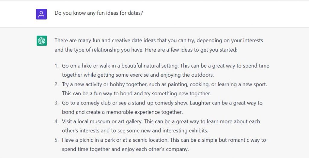 #4 ChatGPT for fun ideas for dates
