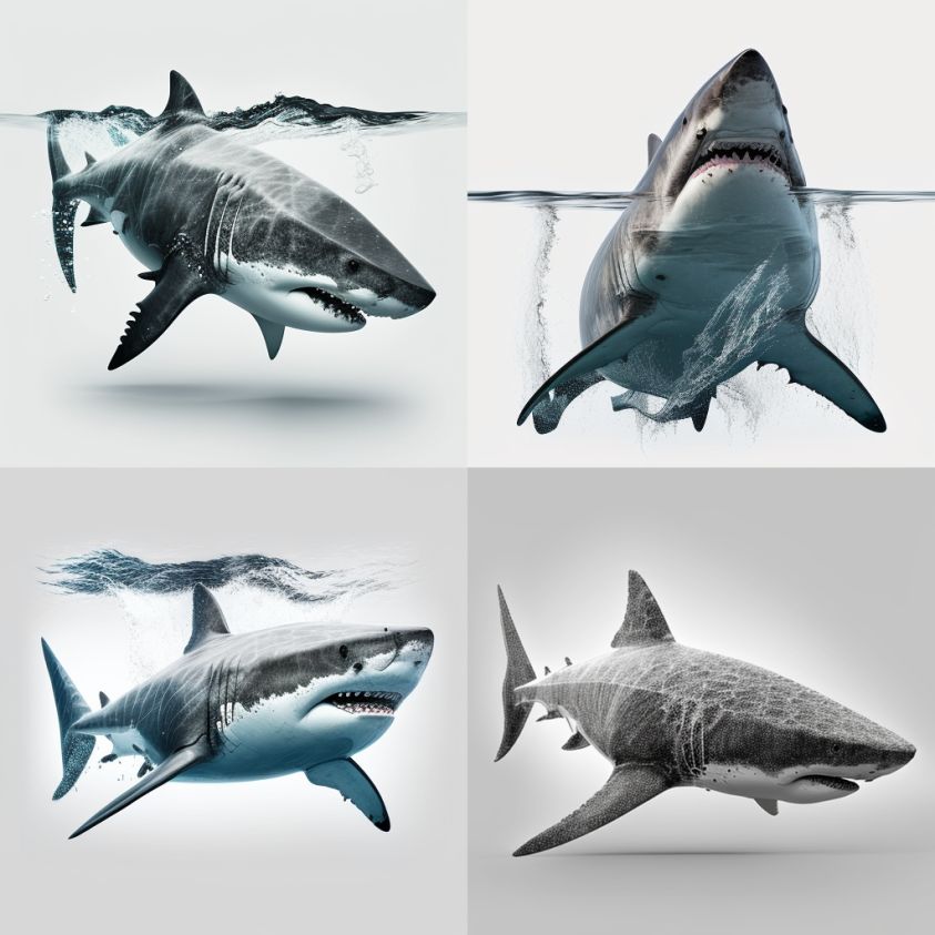 the back of a great white shark 8k on a transparent background