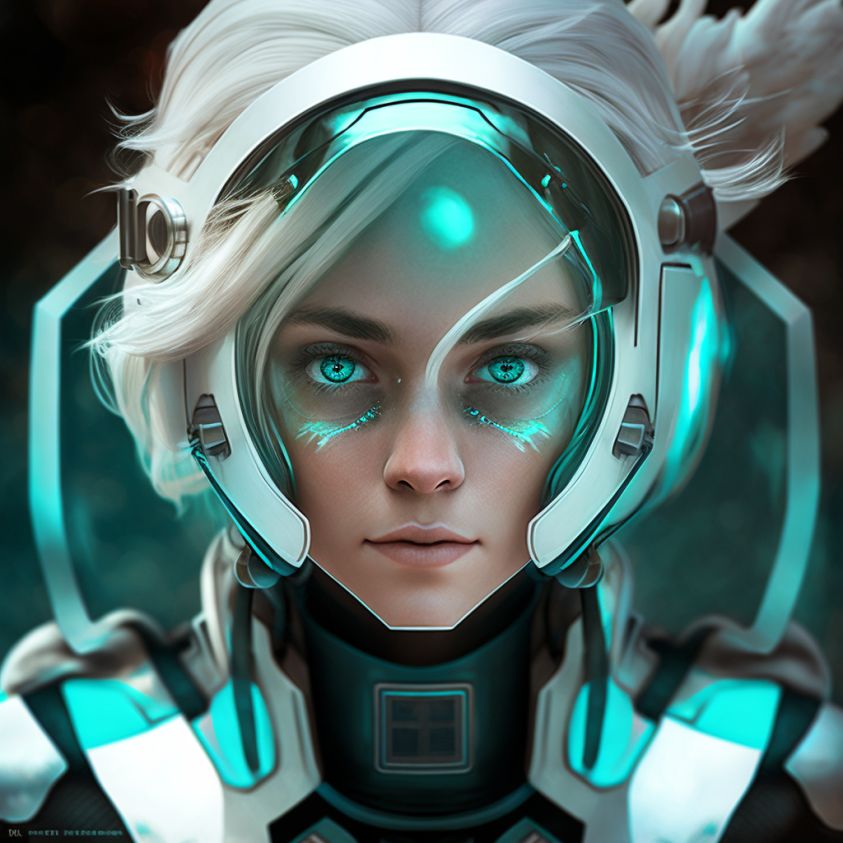 A stunningly beautiful genetically modified xeno-scout girl, 20 years old, tanned with luminous blue eyes and white hair, she is wearing a jumpsuit and a Terragen half-face respirator to protect against extraterrestrial microflora on alien planets, transparent, with a built-in ICE interface, with additional adjustable goggles for eye, microphone and noise-canceling headphones, light signals on the helmet glass, ergonomic schemes, beautiful photorealism, experiment, unusual angles, AlesyaBoon, attention to detail, ar 2:3 v5 --s 250