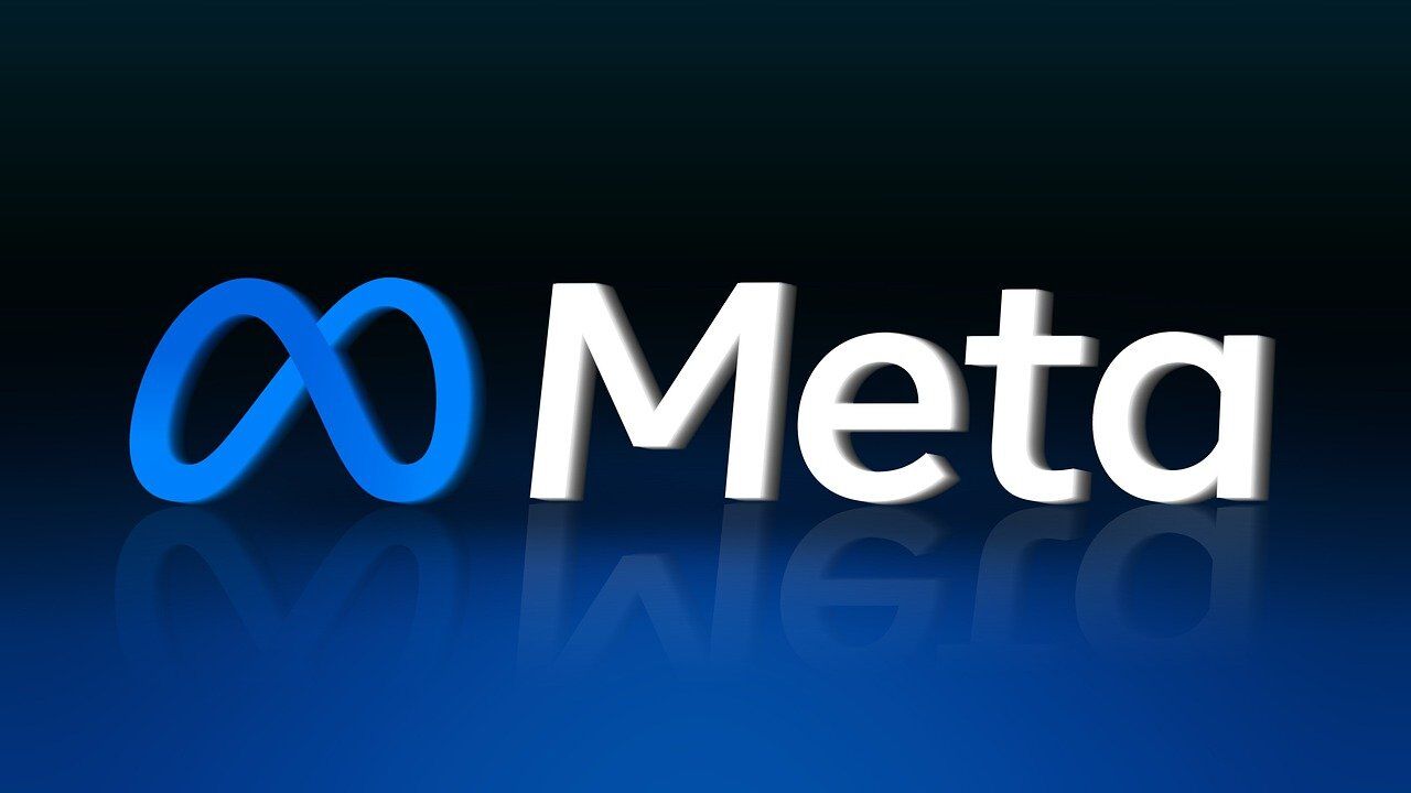 The Meta logo on a blue background