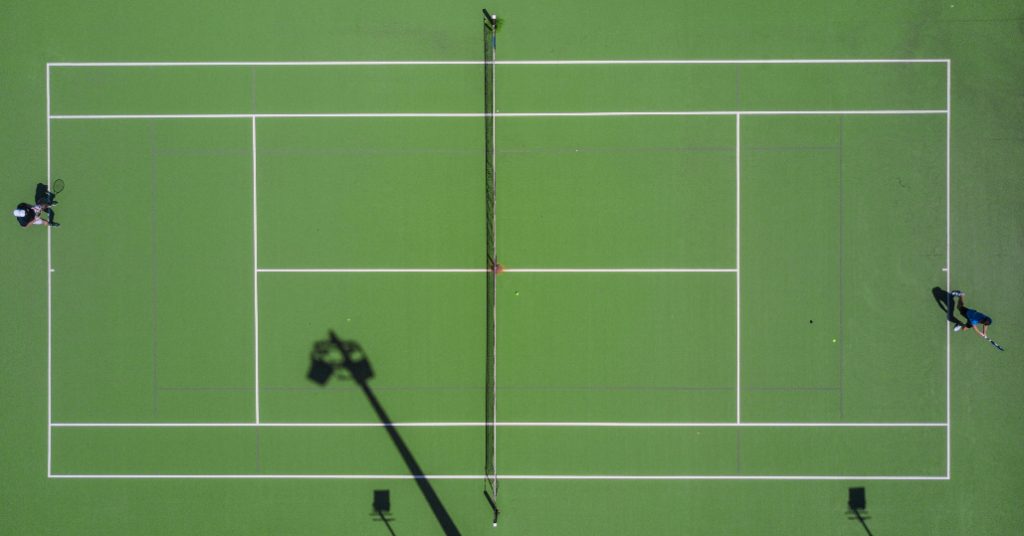 Ovanifrån av en tennisbana, tänkt att representera Wimbledon