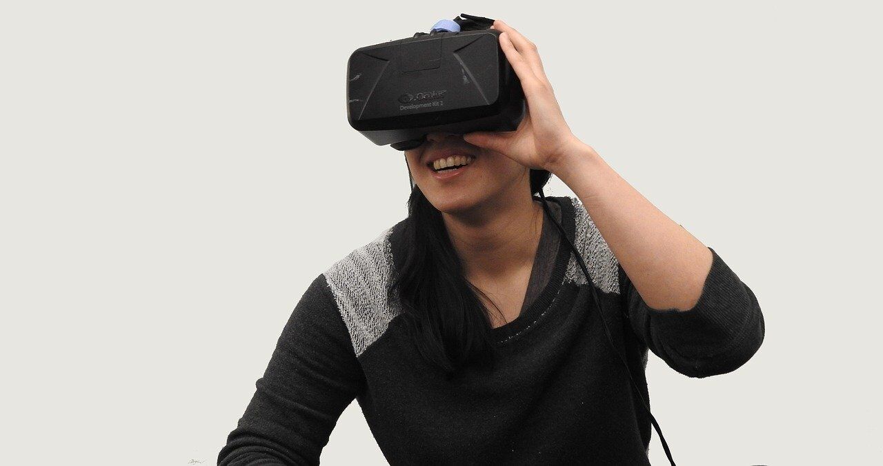 Woman in virtual reality goggles