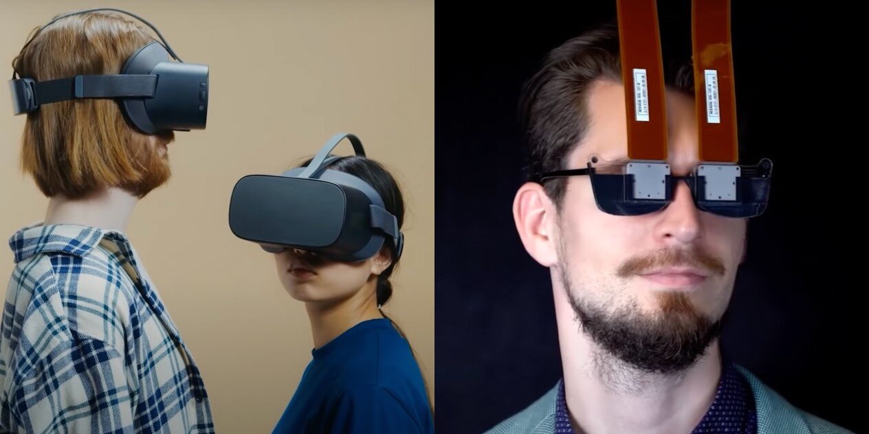 Vaizdo įrašai iš filmuotos medžiagos, kurioje vaizduojami pažangūs holografiniai VR akiniai